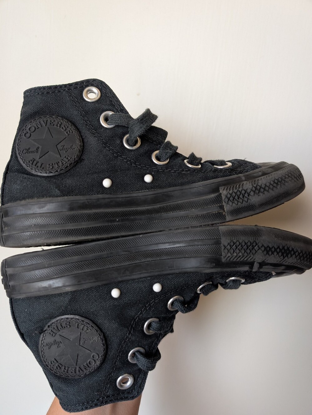 Converse KidsSize 11-Black High Top Chuck Taylor Sneakers With Grey Plaid Inside